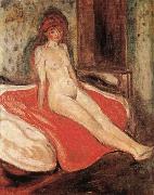 Edvard Munch The Gril sitting on the red quilt china oil painting artist